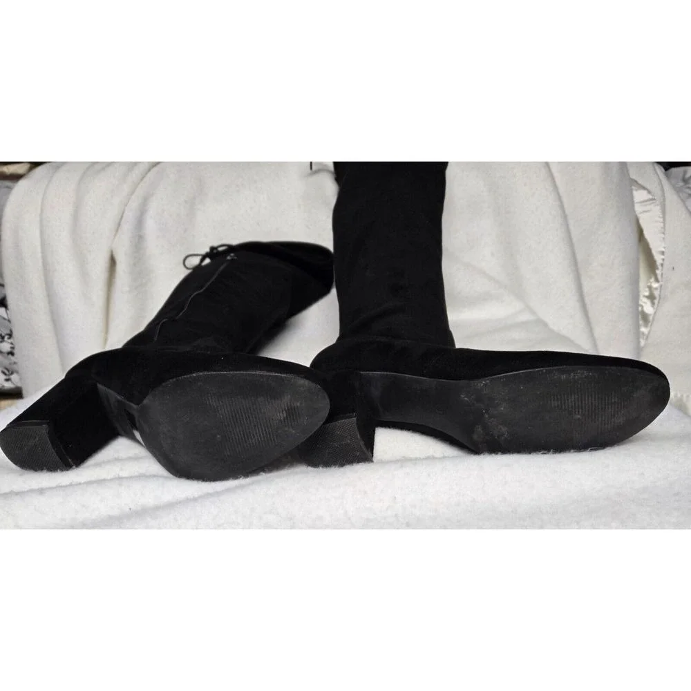 NY&C Over The Knee Black Suede‎ Tall Boots Block Heel Side Zip Size 8